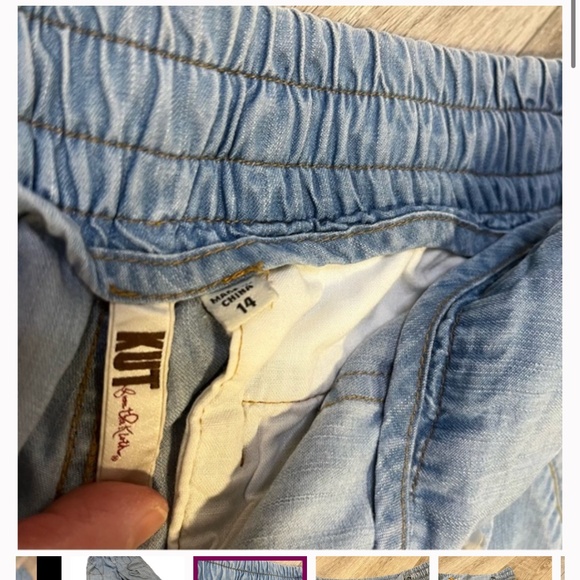 KUT FROM THE KLOTH, Lyocell Pale Denim Wide Straight Leg Pants, Drawstring 14 - Picture 2 of 9